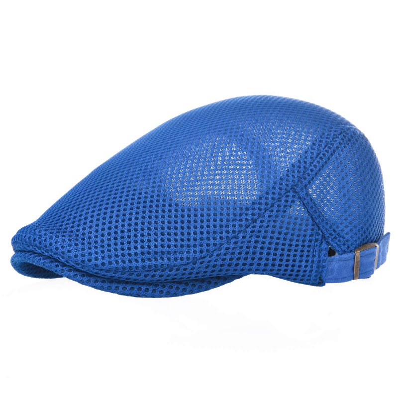 VOBOOM Men Breathable Mesh Summer Hat Adjustable Newsboy Beret Ivy Cabbie Flat Cap (Royal Blue) - Image 1
